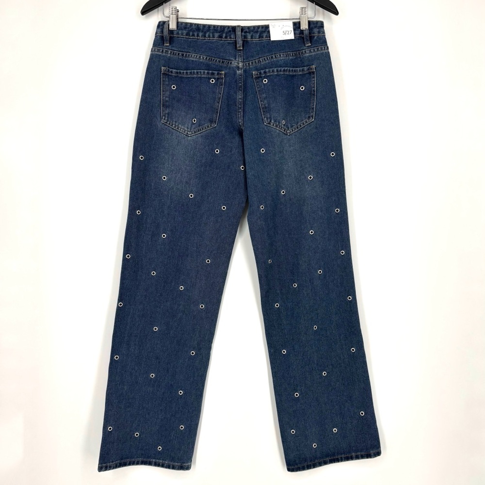 Cali 1850 NWT Faded Blue Straight Leg Mid Rise Grommeted Front Jeans, 5/27 - Picture 4 of 16